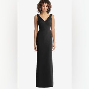 NEW Social Bridesmaid 8194 sleeveless tie back chiffon dress v neckline in black